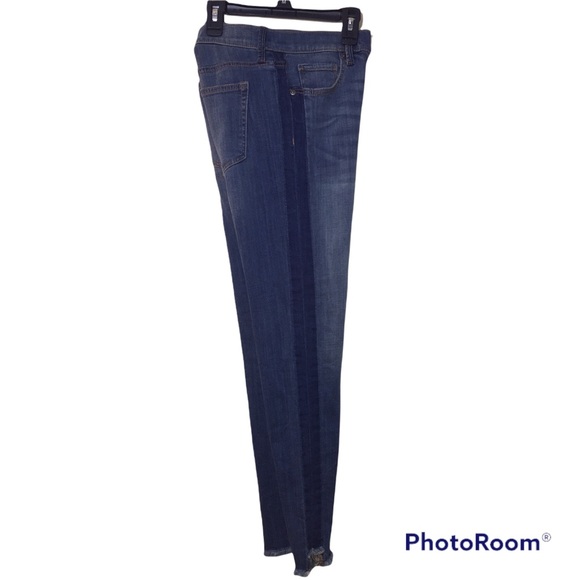 Loft Made and Love Jeans Two Tone patch work Blue Raw Hem. Size 26/2 - Picture 3 of 16